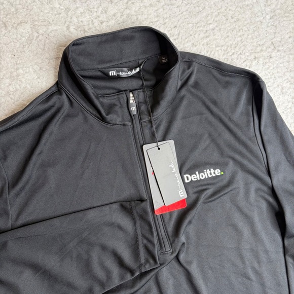 TravisMathew Other - NEW TravisMathew Mens Quarter Zip Pullover Black Deloitte Logo Size M stretch